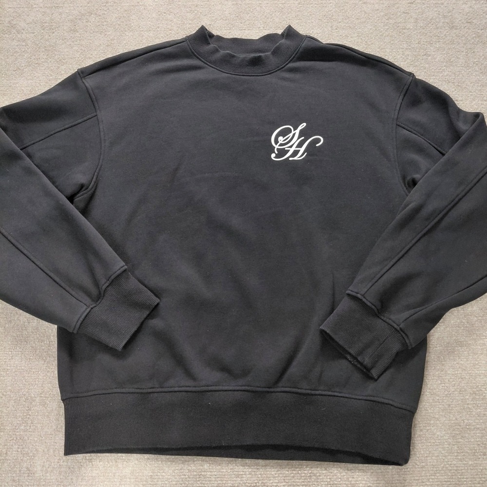 H&M Soho Heights Loose Fit Mens SMALL Black 2 Sided Graphic Sweatshirt Spellout